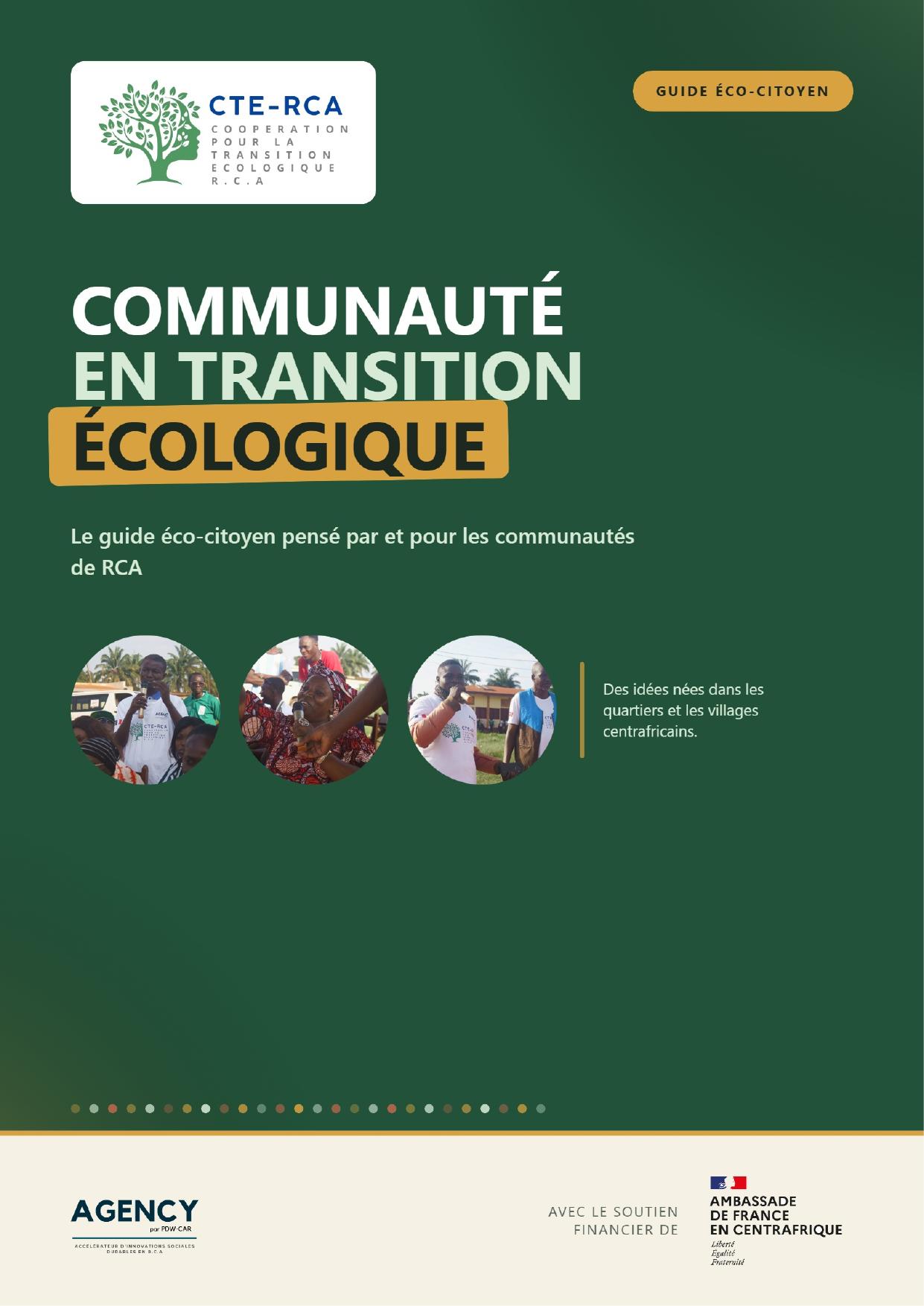 Couverture du guide éco-citoyen « Communauté en transition écologique » du projet CTE-RCA